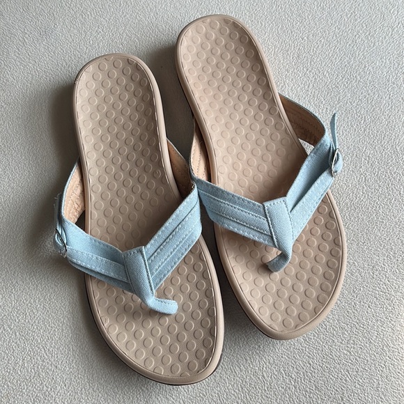 New No brand, bought as vionic; they aren’t, baby blue canvas thong sandals 8. - Picture 3 of 4